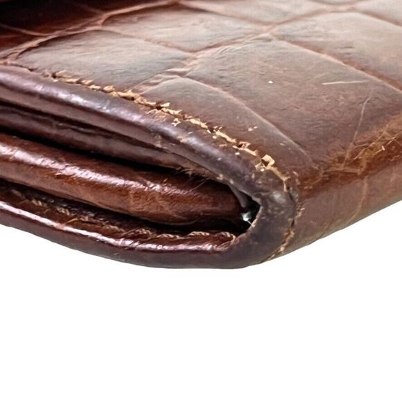 Talbots Croc Print Vintage Womens Small Wallet Card Holder Flap Pocket Leather - Picture 11 of 16